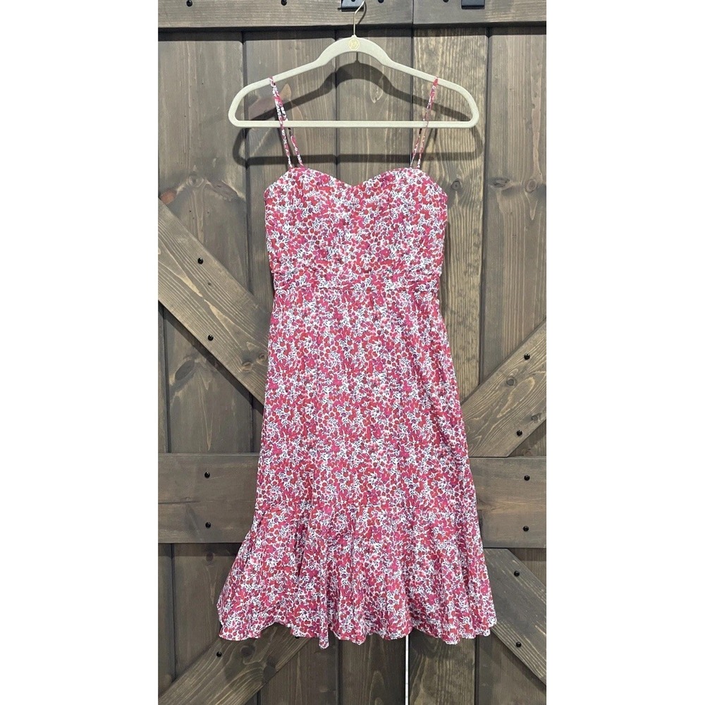 J Crew Liberty Fabric Cotton Ruffle-Hem Midi Red/White Dress Art Floral Womens 0 - Picture 3 of 9